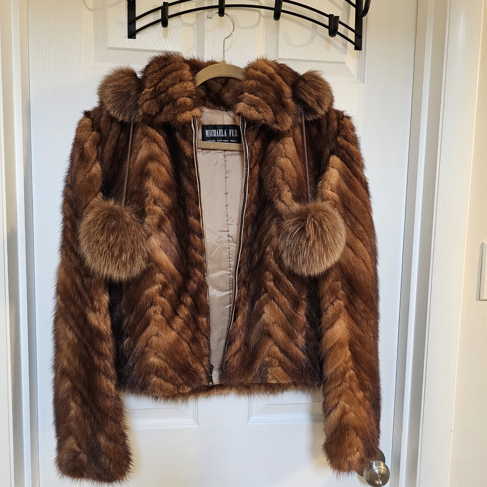 Luxurious Brown Hooded MINK & FOX Jacket